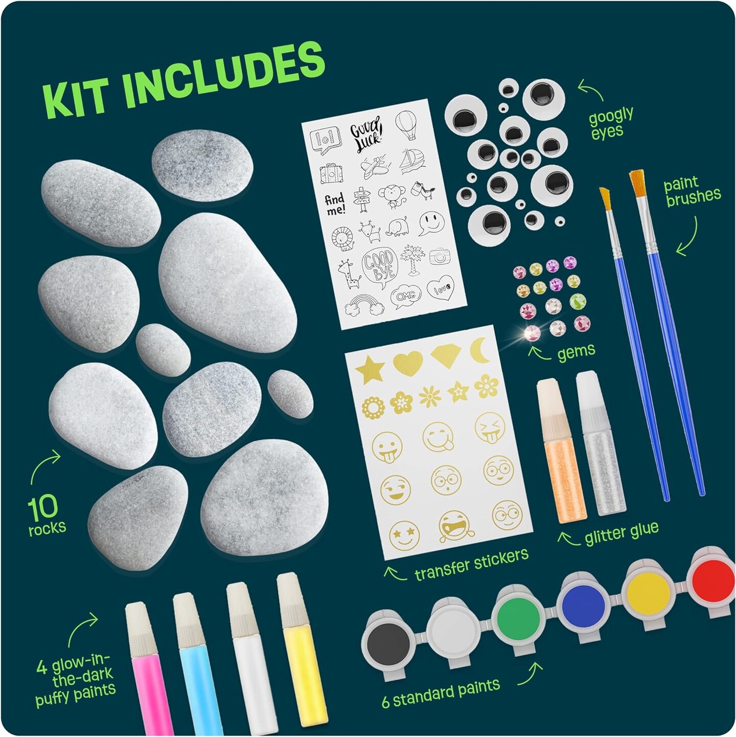 Kids Rock Painting Kit - Glow in The Dark - Arts &#x26; Crafts Gifts for Boys and Girls Ages 4-12