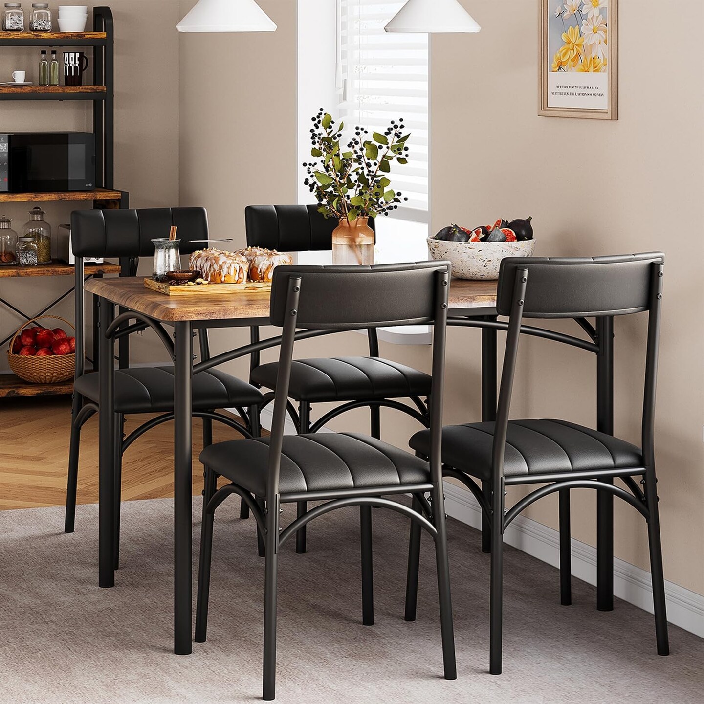 Rectangular Dining Room Table Set with 4 Upholstered Chairs