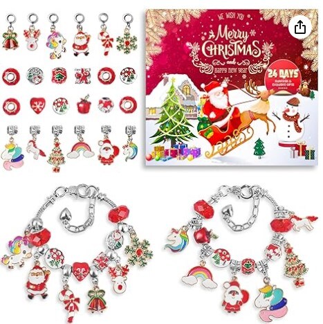 2023 Christmas Charm Bracelet Advent Calendar for Girls 24-Day Christmas Countdown Calendar Jewelry Making Kit DIY Charm Bracelet Making Kit is a great gift for kids, teens, and women.