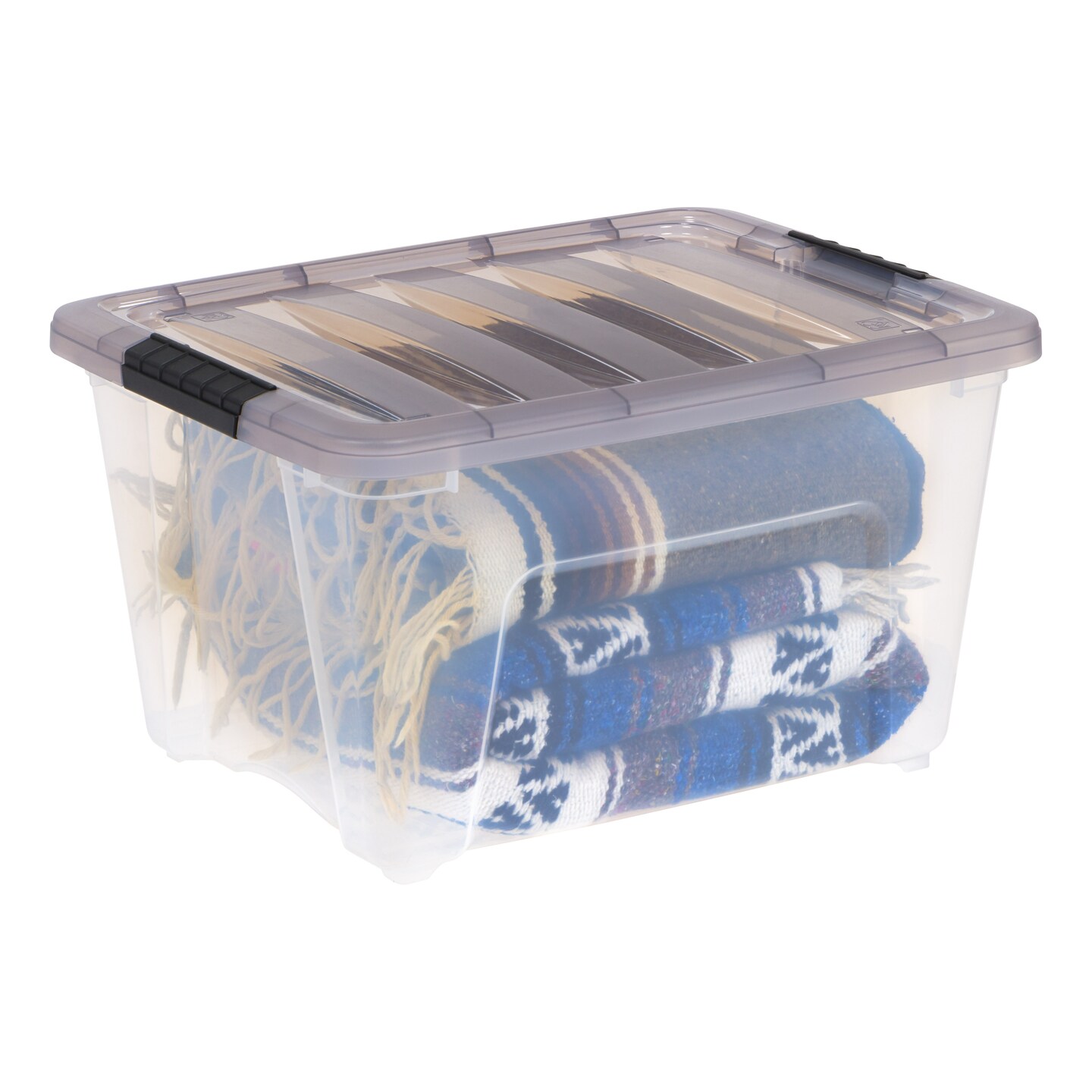 IRIS USA 5 Pack 32 Quart Stack & Pull™ Clear Plastic Storage Box with Buckles, Gray