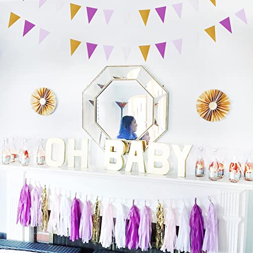 30 Pieces Purple Gold Valentines-Day Graduation Decorations - Kits Lavender White Paper Flowers,Banner Flags,Tassel Streamer Garland Engagement Girl Baby Bridal Shower Party Decoration Lasting Surprise