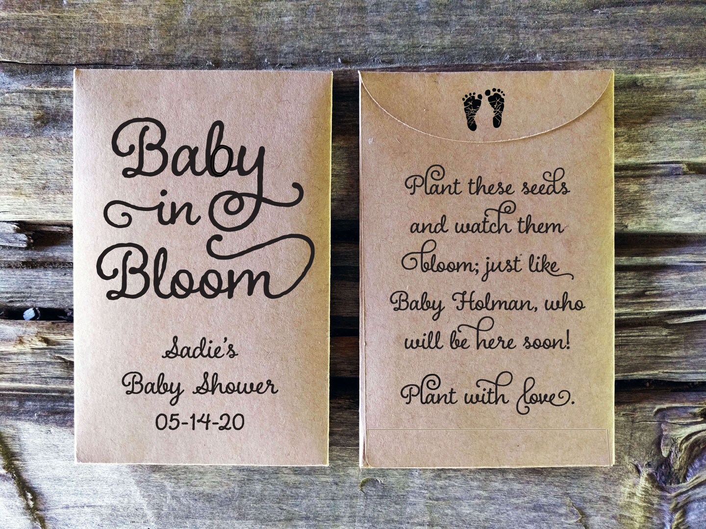 Rustic Baby Shower Seed Packet Favor, Personalized 'Baby in Bloom ...