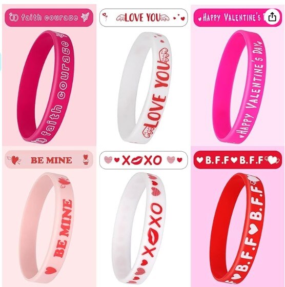 42pcs Valentine&#x27;s Day Party Favors Silicone Bracelets Pink Red Love Heart Rubber Wristbands Accessories for Kids Adults