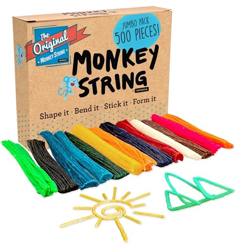 Monkey String from The Original Monkey Noodle - 500 Piece Jumbo Pack - Fidget Sensory Toys for Kids with Unique Needs - Fosters Creativity, Focus, and Fun - Make Anything In 2D or 3D (13 Colors)
