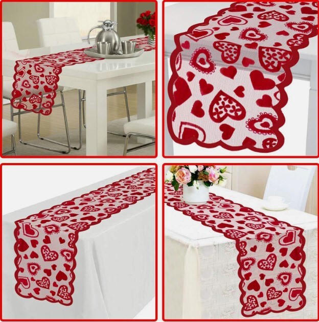 Table Runner for Valentine&#x27;s Day - 13 X 72 Inch Red Lace Table Runner