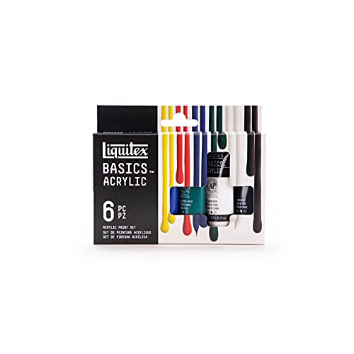 Liquitex BASICS Acrylic Paint Set, 6 x 22ml Tube Paint Set, Primary, Blue,Color Mixing,Green,White, 0.7 Fl Oz (Pack of 6)