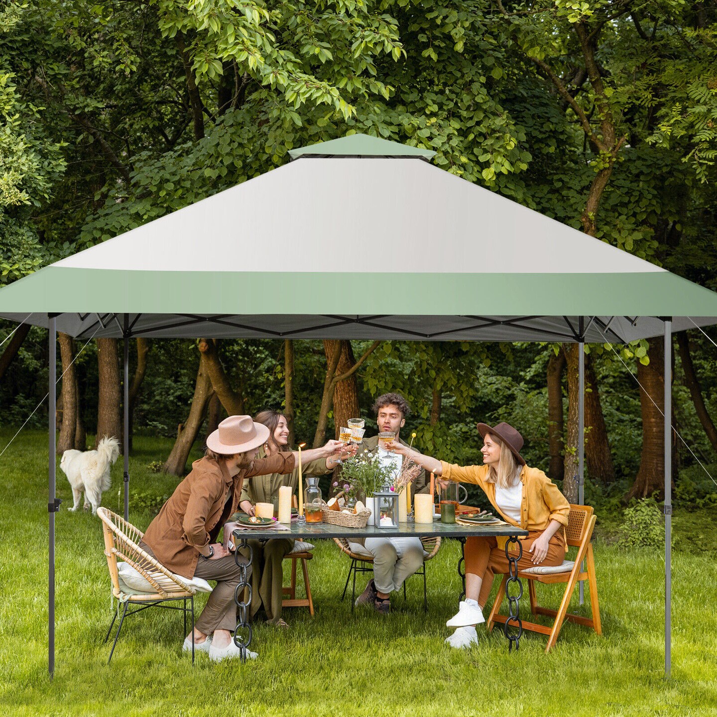 13 x 13 Feet Pop-Up Patio Canopy Tent with Shelter and Wheeled Bag-Grey