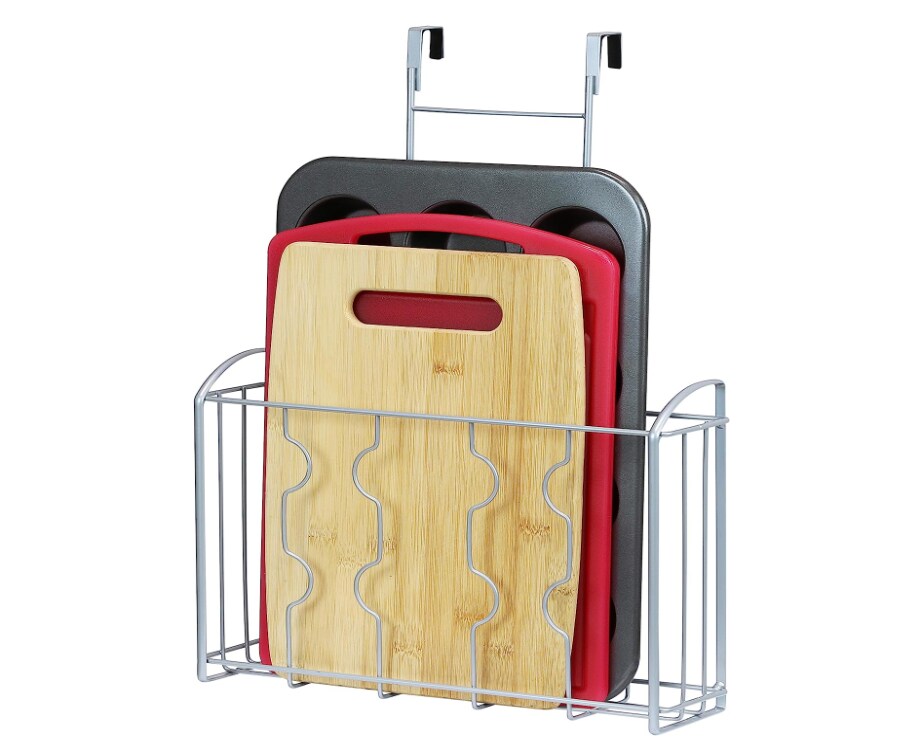 Kitchen Over The Cabinet Door Organizer Holder, Silver