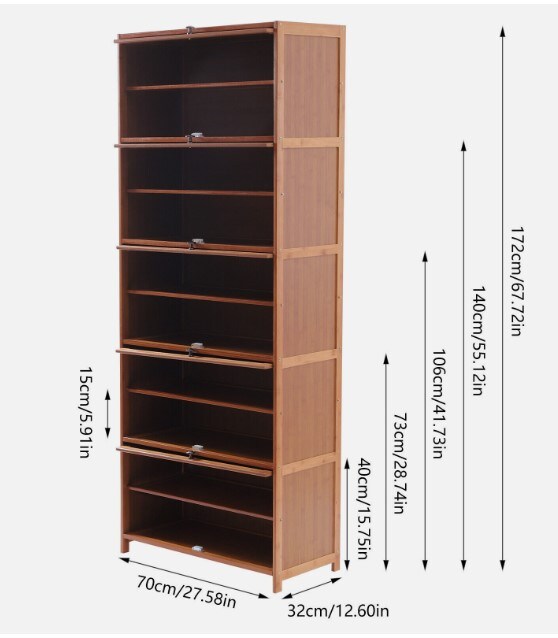 10-Tier Shoe Rack Cabinet Wooden Shelf Stand Storage Book Shelf Bamboo&#xA0;Organizer