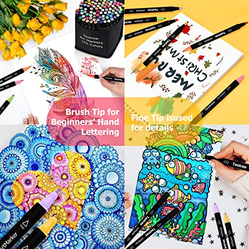 Alcohol Markers, 101 Colors Artist Markers Pens Set, Dual Tips Chisel & Fine Sketch Art Markers, Art Supplies Kit for Kids Adult Coloring Book Color, Painting, Drawing, Blending and Sketching