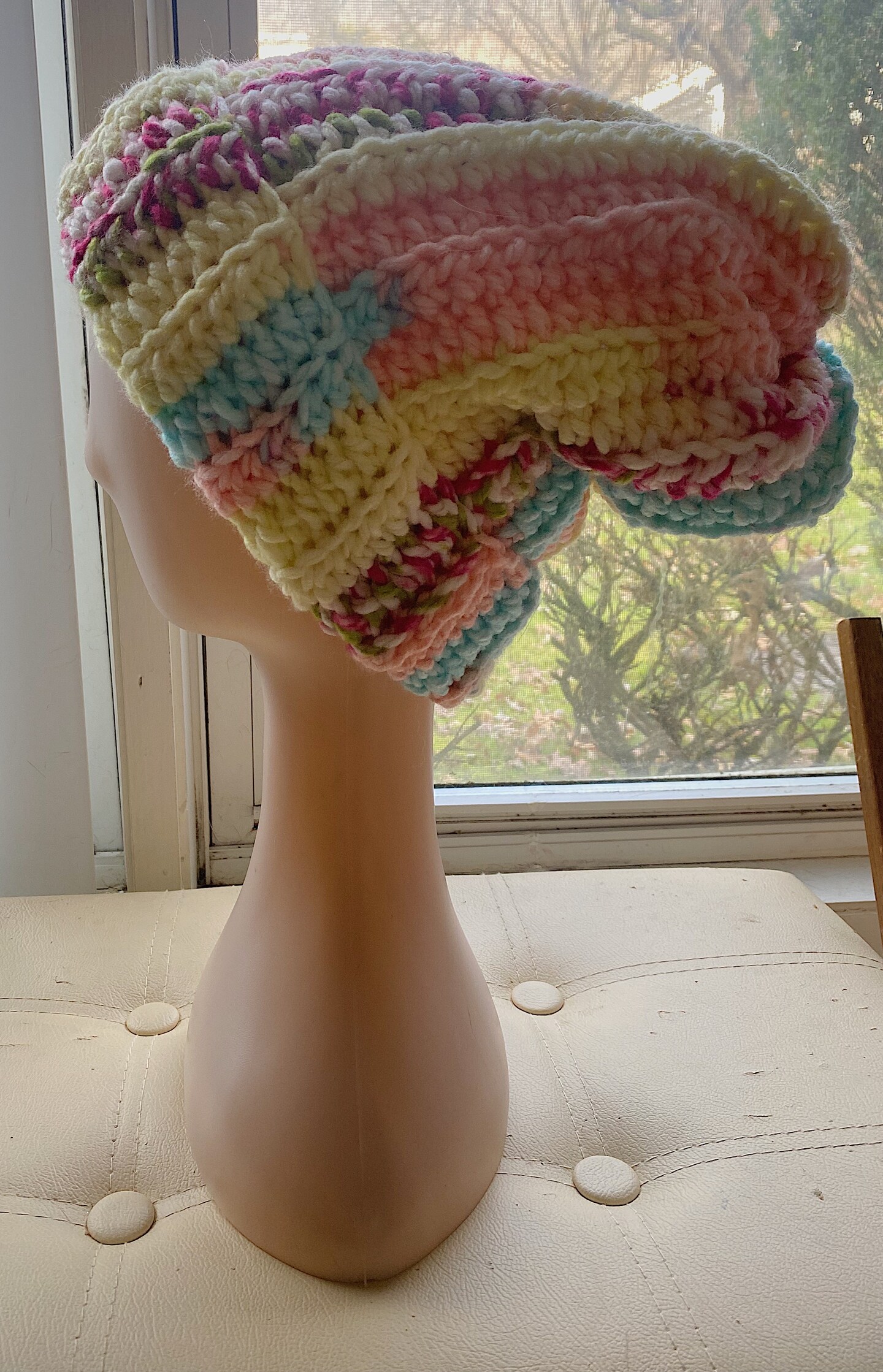 Crochet Adult Slouchy Winter Rainbow Beanie, Handmade Multi  display picture 1