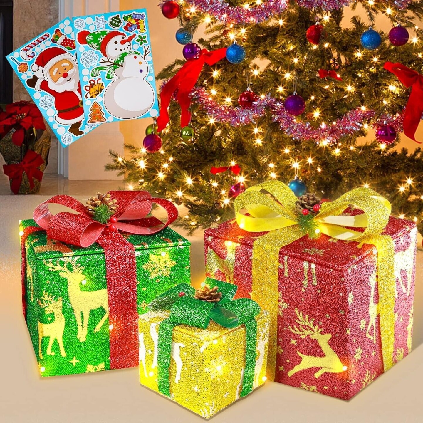 Kitcheniva Christmas Light Up Present Gift Boxes Set of 3