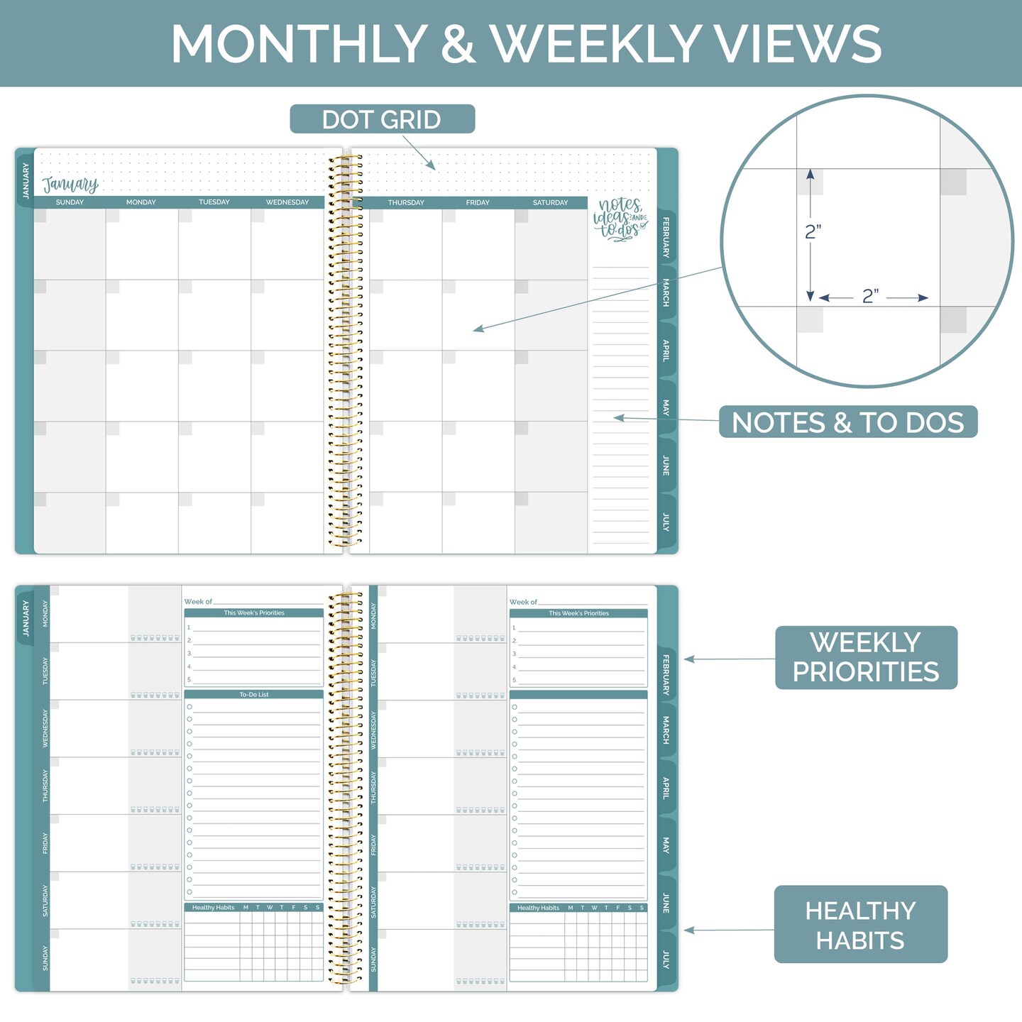 bloom daily planners Undated Ultimate Planner &#x26; Calendar, 9&#x22; x 11&#x22;, Interchangeable Cover