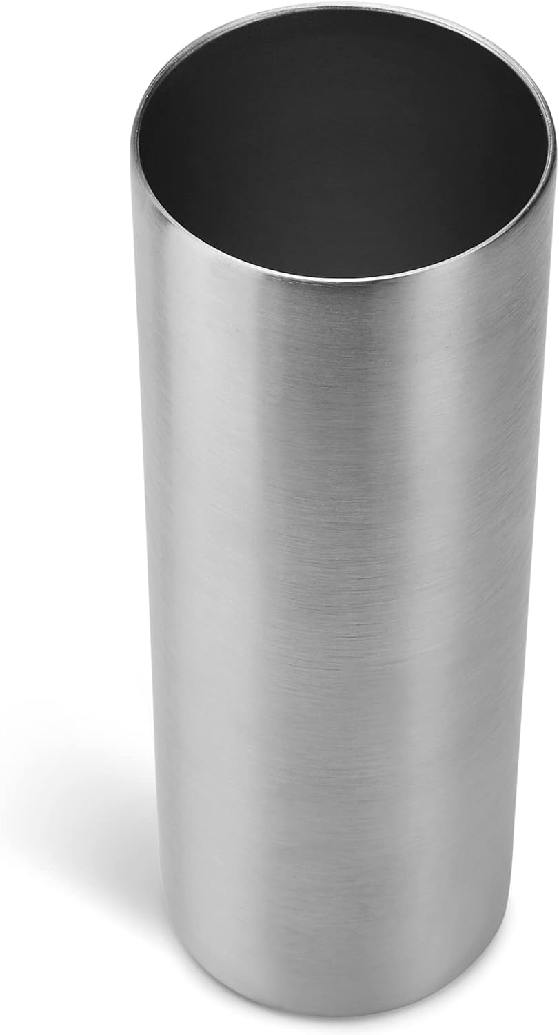 Makerflo 20 oz Skinny Stainless Steel Silver Tumbler with Lid &#x26; Straw | Craft-Ready for DIY Gifts &#x26; Personalization (Epoxy, UV DTF, Vinyl, and Laser Engraving) - Not for Sublimation