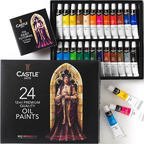 Castle Art Supplies 24 x 12ml Oil Paint Set, Great Value Set for Adult  Artists, Beginners and Advanced, Vibrant Variety of Smooth-to-use Colors, In Impressive Presentation Box With Tutorial