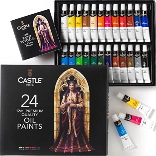24 x 12ml Oil Paint Set | Great Value Set for Adult Artists, Beginners and Advanced | Vibrant Variety of Smooth-to-use Colors | In Impressive Presentation Box With Tutorial