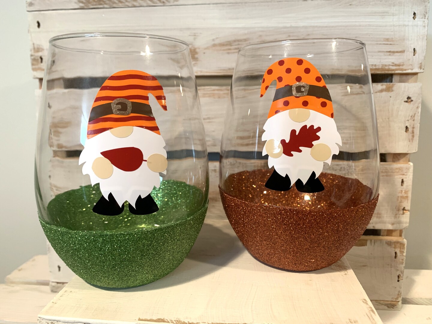 Fall, Autumn, Halloween Gnome Glitter Bottom Stemless Wine Glass |  MakerPlace by Michaels