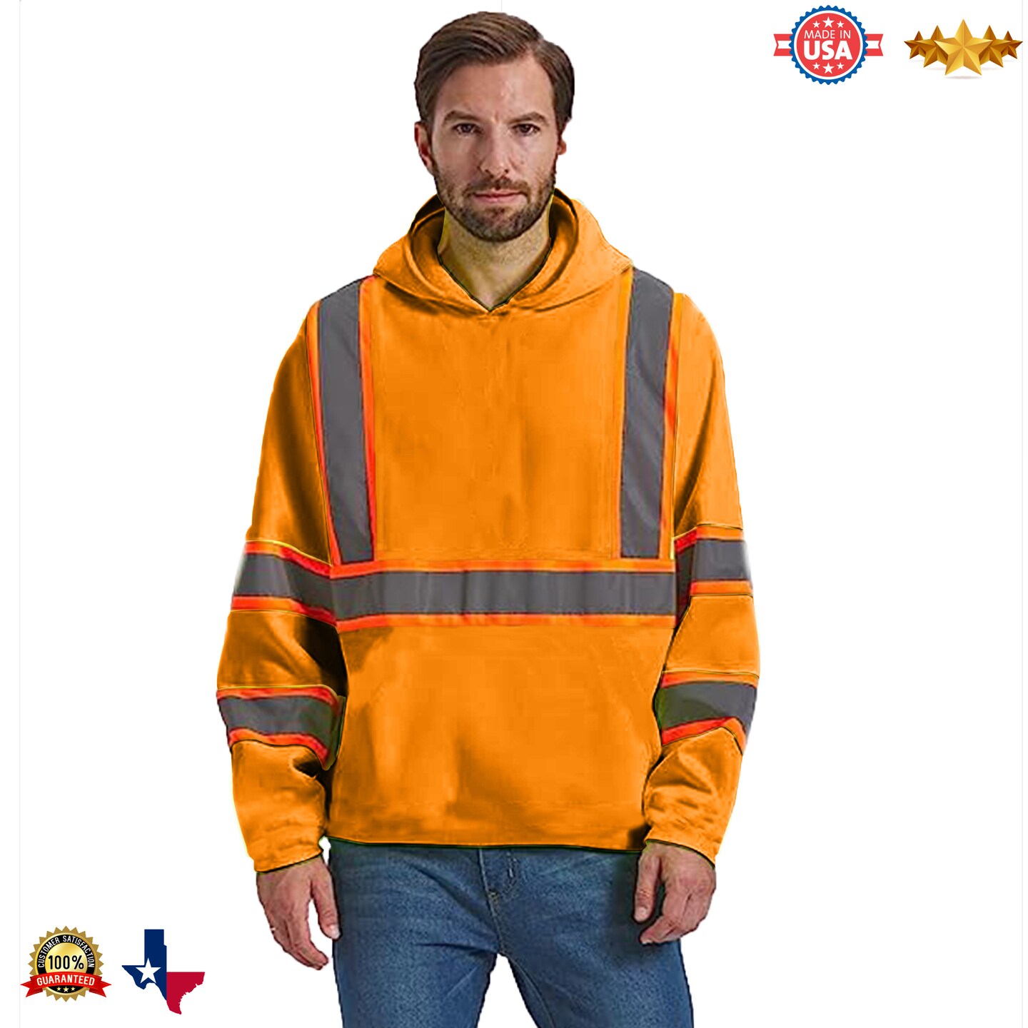 RADYAN® Long Sleeve High Visibility Safety Hoodie with Hood for Construction Work