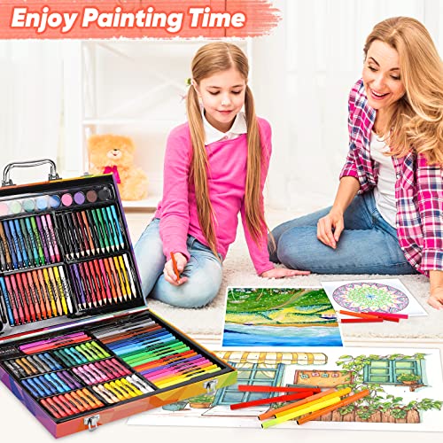 83 Pack Drawing Painting Set for Kids Girls Boys Teens, Coloring Art Kit Gift Case: Crayons, Oil Pastels, Watercolors Cake, Colored Pencils Markers, Sketch Paper