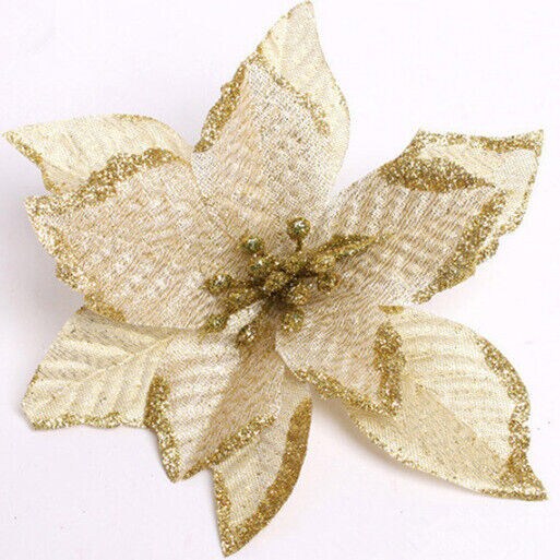 Kitcheniva Glittered Poinsettia Flowers Christmas Hanging Ornaments 5 Pcs