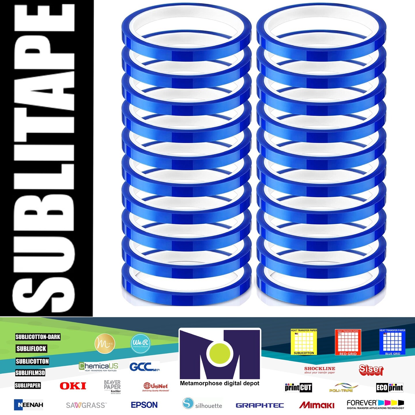20 rolls Heat resistant Tapes sublimation Press Transfer Thermal BLUE 4mmx30m SUBLITAPE