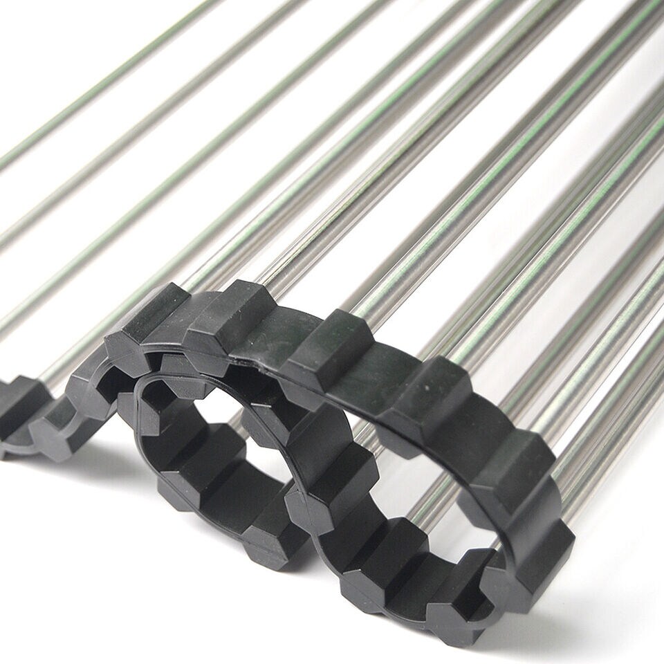Kitchen Stainless Steel Sink Drain Rack Roll Up Dish Rack Food.
