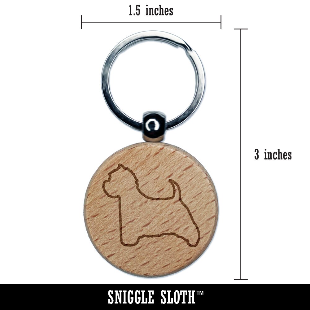 Westie West Highland White Terrier Dog Outline Engraved Wood Round Keychain Tag Charm