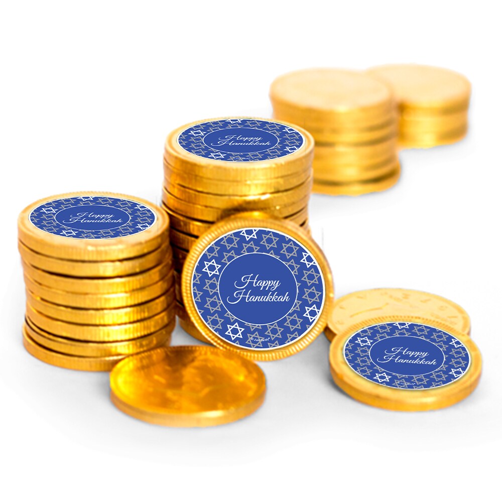 84 Pcs Hanukkah Candy Party Favors Chocolate Coins - Gold Foil - Star of David