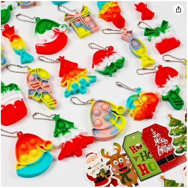 24 Pack Mini Pop Fidget Keychain for Toddler Kids Classroom Gifts - Christmas Party Favors for Kids Gifts for Christmas Stockings
