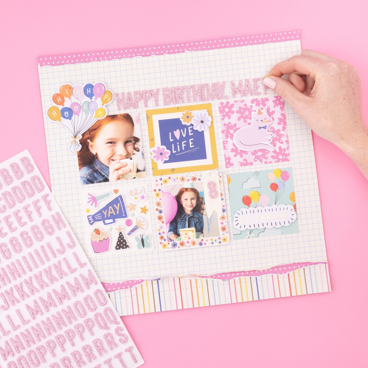 American Crafts Life Of The Party Thickers Stickers 241/Pkg-Pink Glitter Alpha