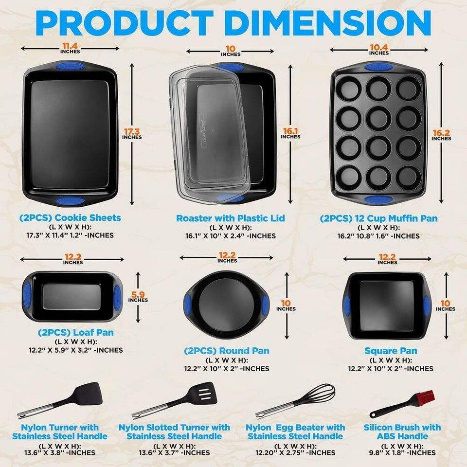 15 Pcs Kitchen Oven Baking Pans Deluxe Nonstick Gray Coating Inside