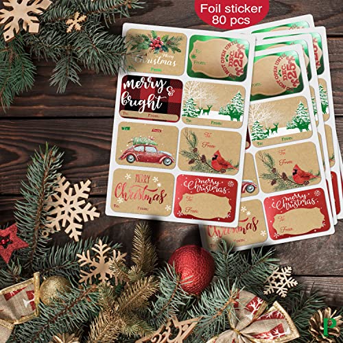 Party Funny 80-Count Foil Christmas Gift Tags Sticker,8 Jumbo Designs - Xmas to from Christmas Stickers Name Tags Write on Labels - Holiday Present