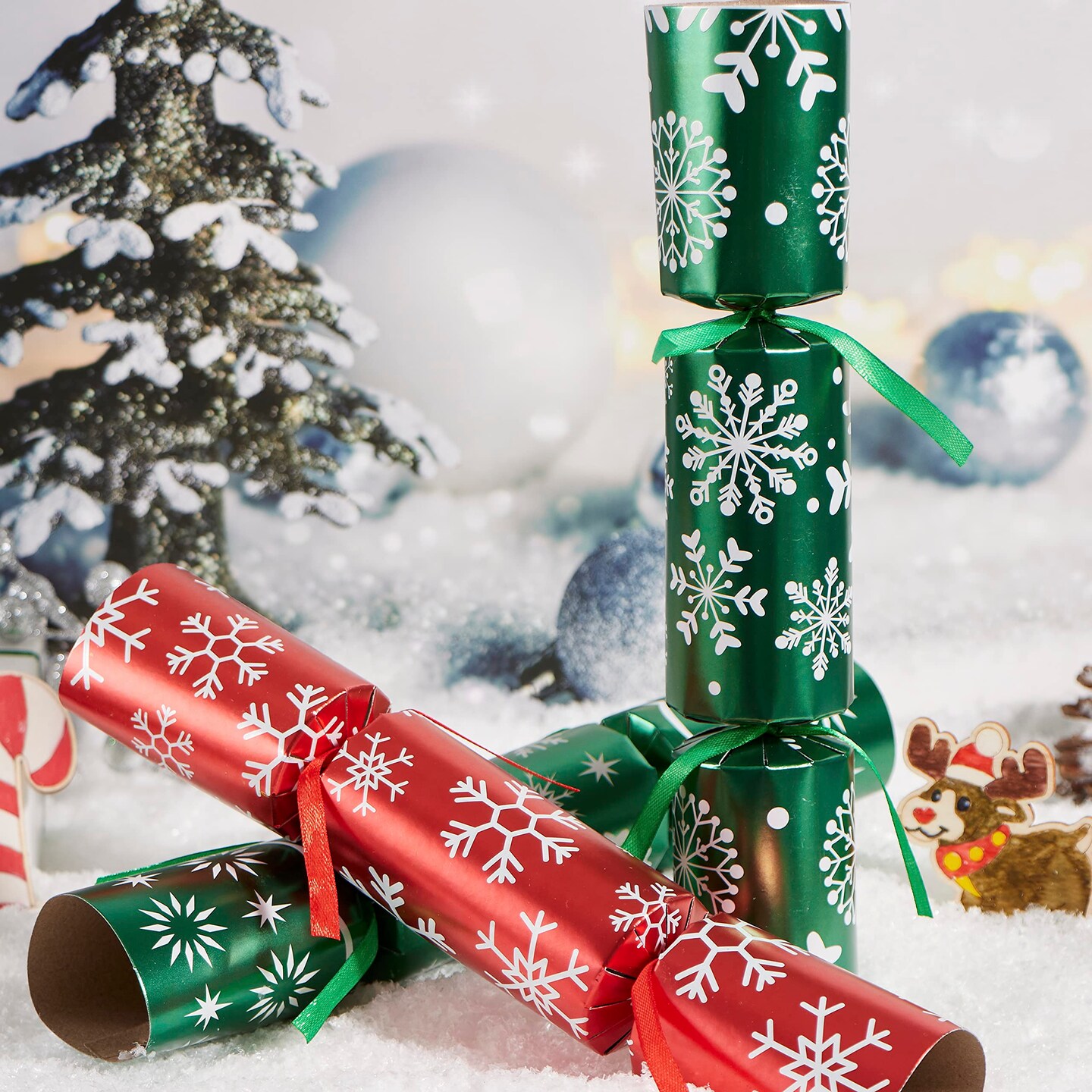 JOYIN 12 Pack Christmas Party Table Favor with Red &#x26; Green Snowflake Design, No-Snap with Party Hat, Joke &#x26; Little Gift Inside, for Xmas Gift, Christmas Seasonal Holiday Dinner Traditions