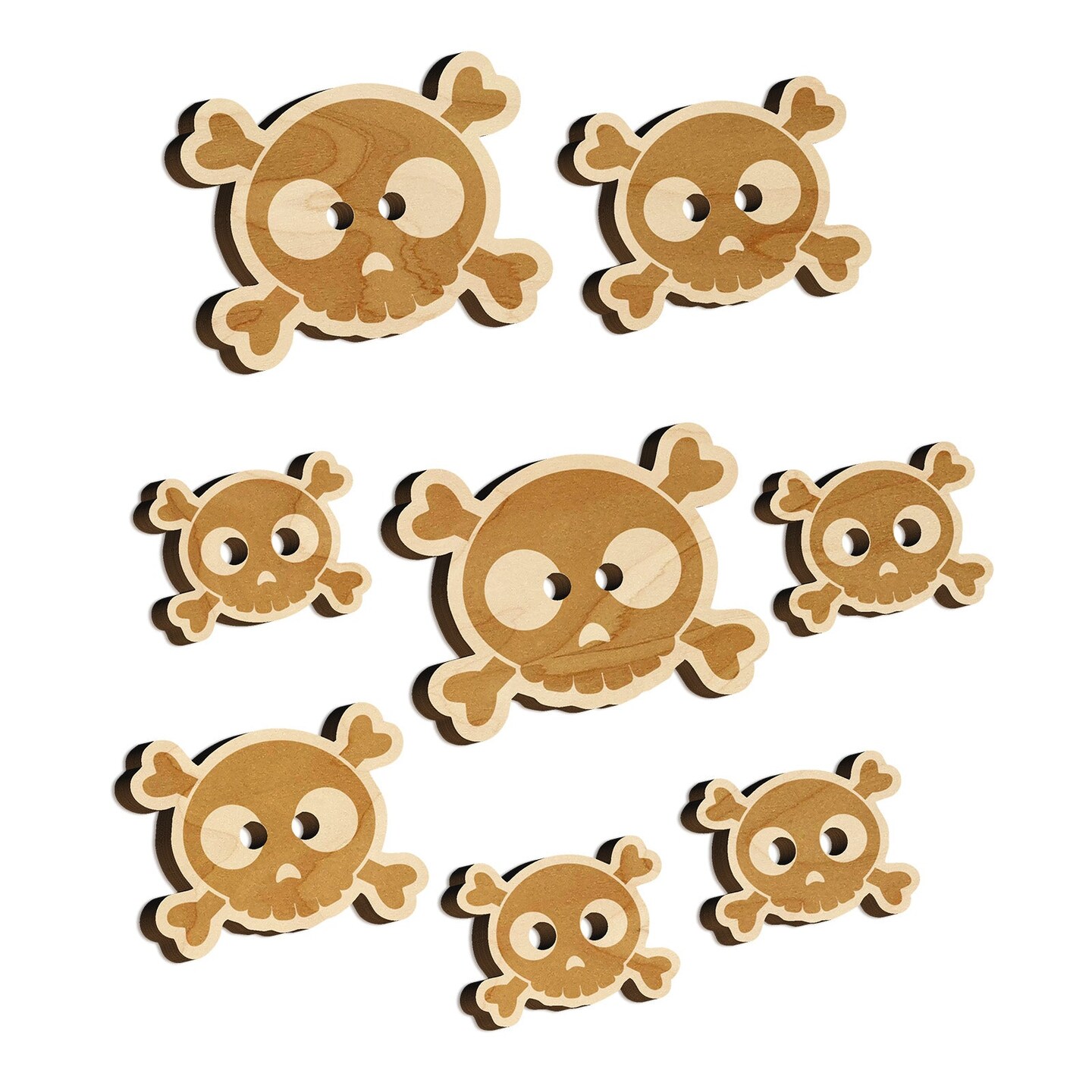 Cute Simple Skull and Crossbones Wood Buttons for Sewing Knitting Crochet DIY Craft