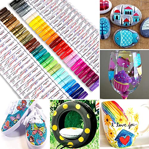 24 Colors Paint Marker Pens - Permanent Oil Based Paint Markers,Medium Tip,Quick Dry and Waterproof Assorted Color Marker for Metal,Wood,Fabric,Plastic,Rock Painting,Stone,Mugs,Canvas,Glass,Art Craft