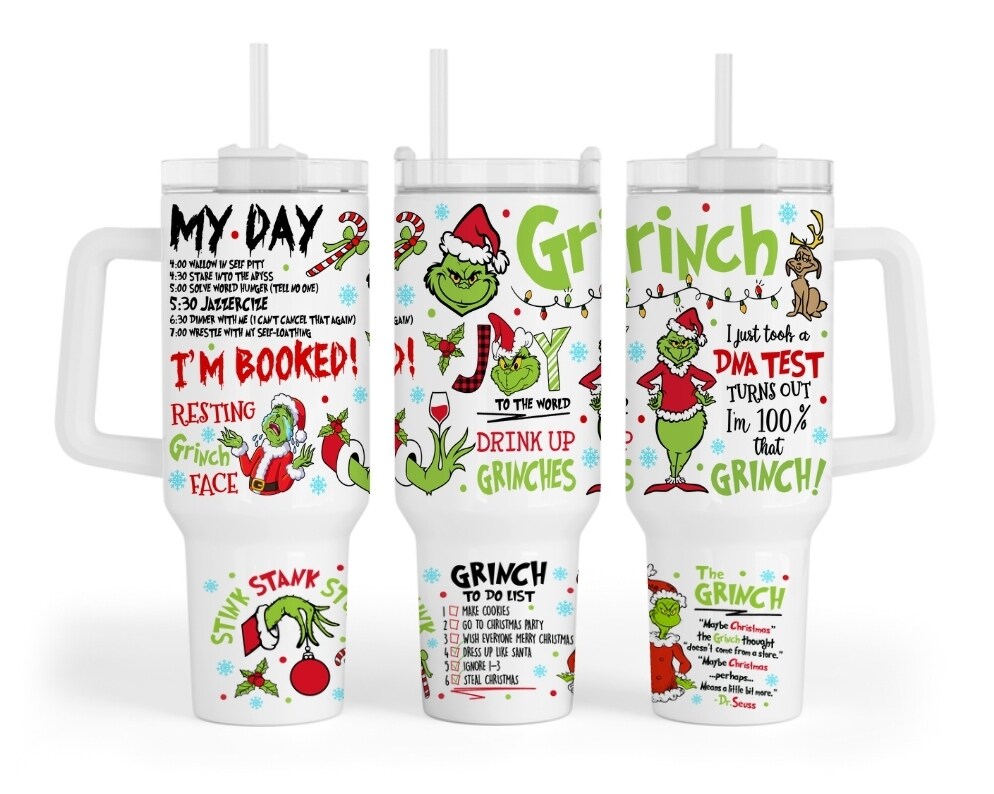 Custom Name Grinch 40oz Tumbler My Day Booked Stanley Quencher