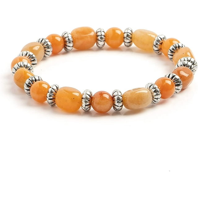 Earth&#x27;s Jewels Semi-Precious Peach Aventurine Orange Round Beads Bracelet