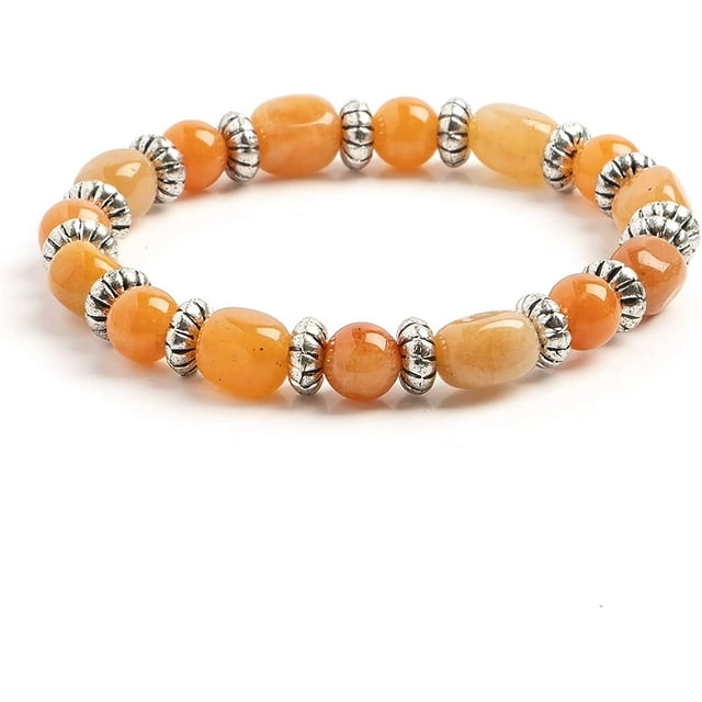 Earth's Jewels Semi-Precious Peach Aventurine Orange Round Beads Bracelet
