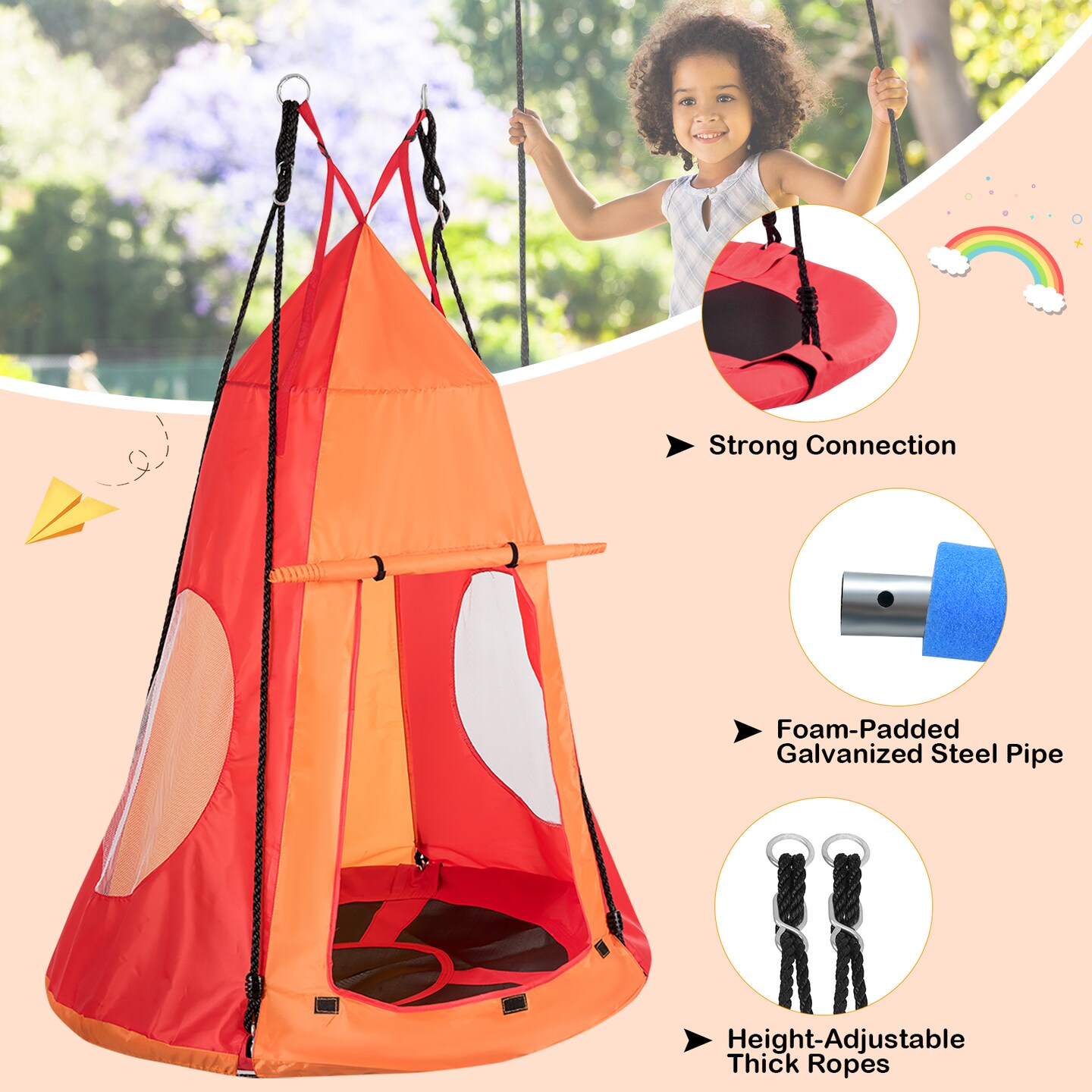 2-in-1 40 Inch Kids Hanging Chair Detachable Swing Tent Set