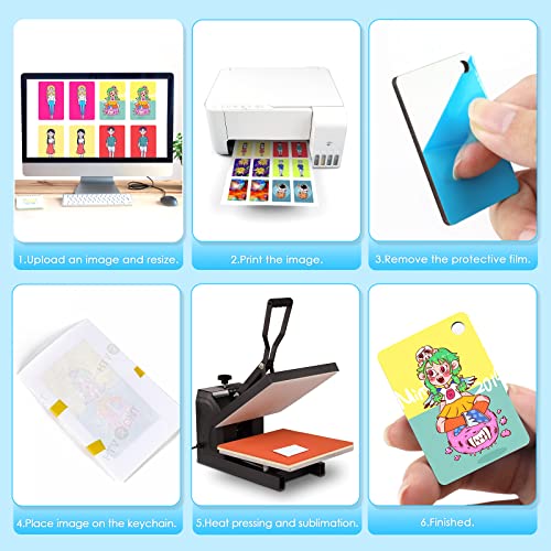 120 Pieces Sublimation Keychain Blanks Bulk - Sublimation Blanks Keychain with Blue Protective Film - MDF Rectangle Keychain with Tassels - Heat Transfer Keychain Blanks Double Sided