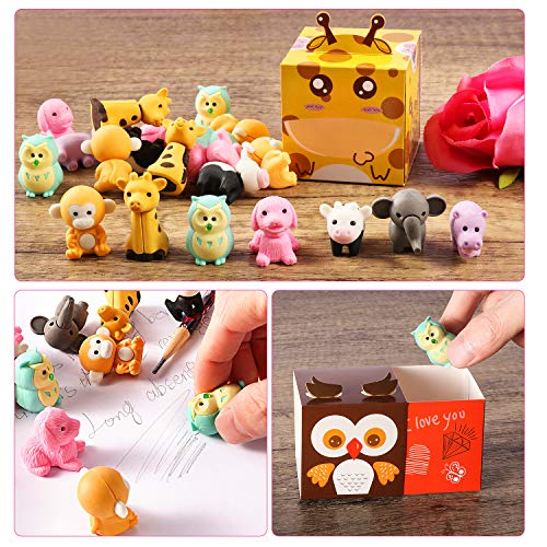 28 Pieces Valentines Day Cards for Kids  3D Animal Box with Puzzle Erasers - Perfect DIY Valentines Cards for Classroom School Games &#x26; Valentine Party Favors for Kids