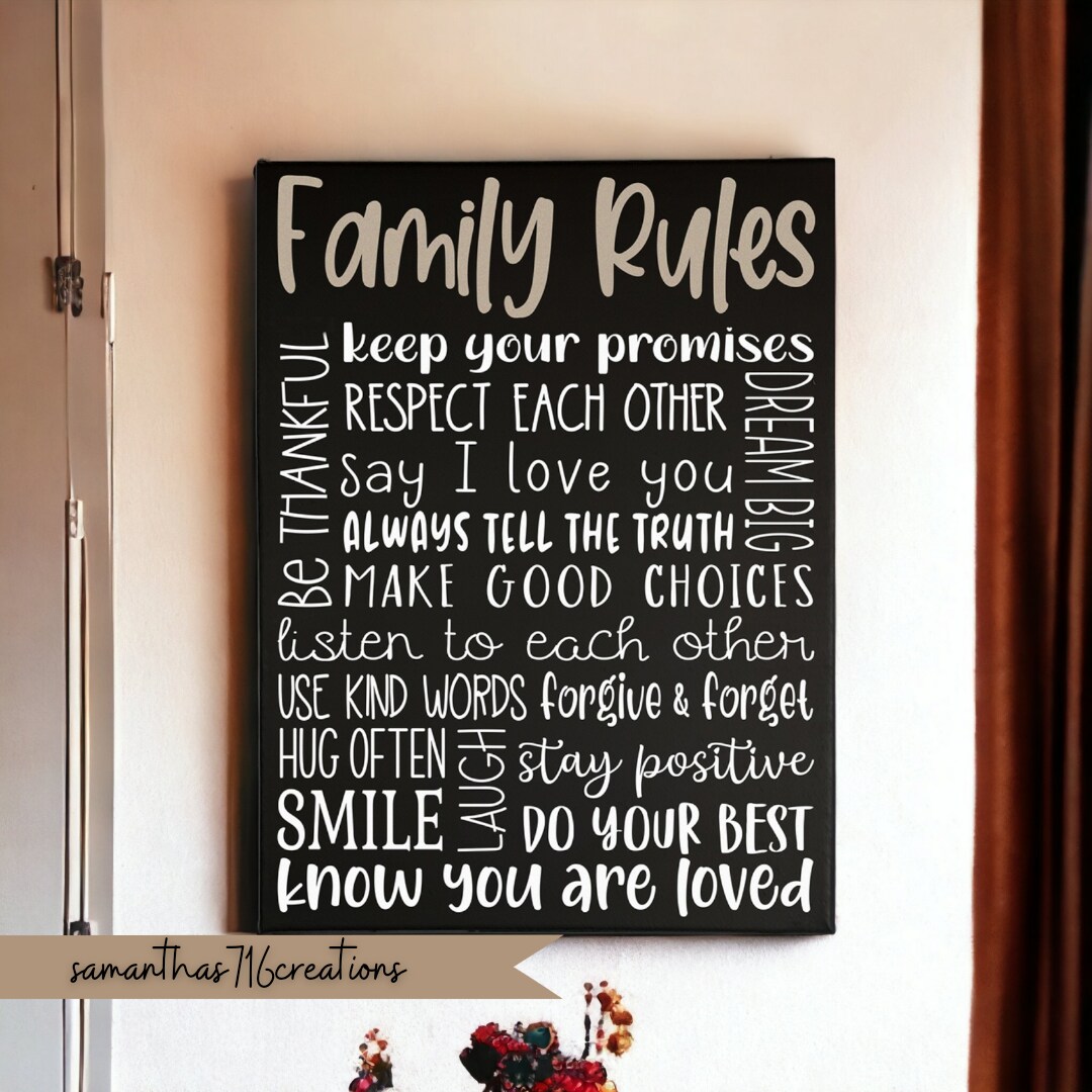 Personalized Family Rules Sign Painted Canvas, Custom House Rules Sign ...