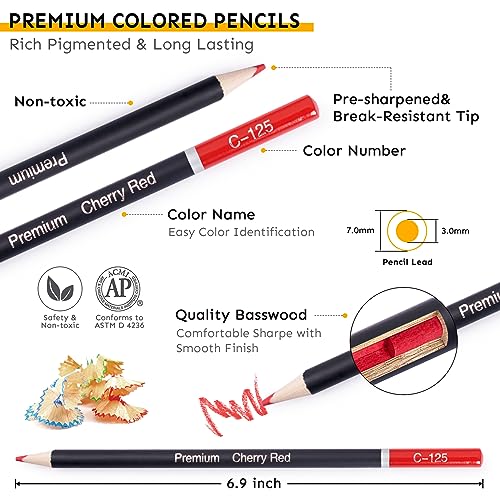COOL BANK 180 Colored Pencils Set for Adult Coloring Books, Artist Pencils with Sketchbook, Coloring Book, Pencil Extenders, Eraser, Sharpener, Soft Core, Gift Tin Box for Beginners Artists