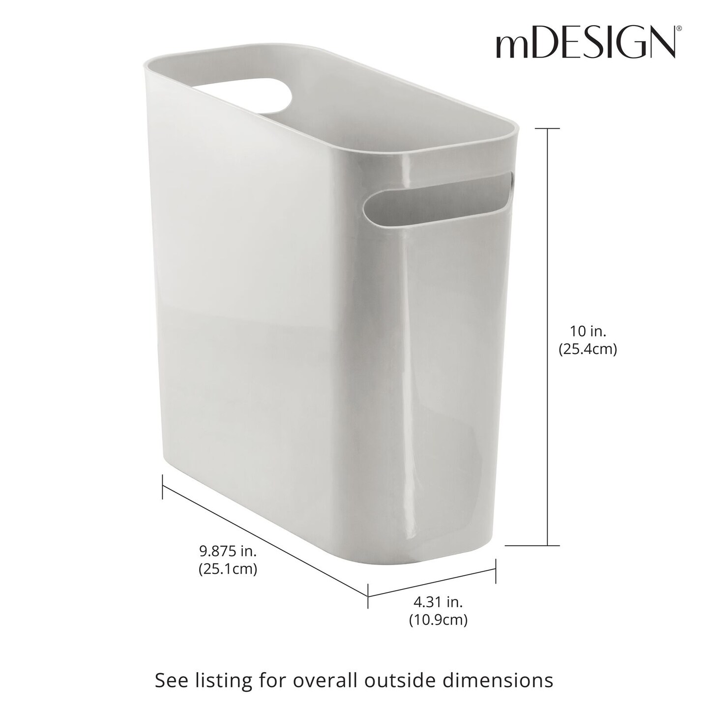 mDesign Plastic Small 1.5 Gal./5.7 Liter Trash Can with Built-In Handles