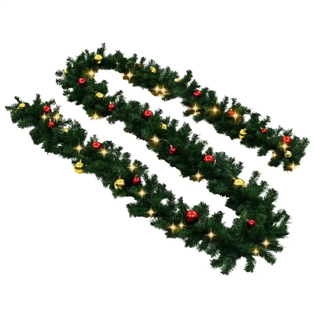 16 ft Christmas Garland with Baubles and LED Lights