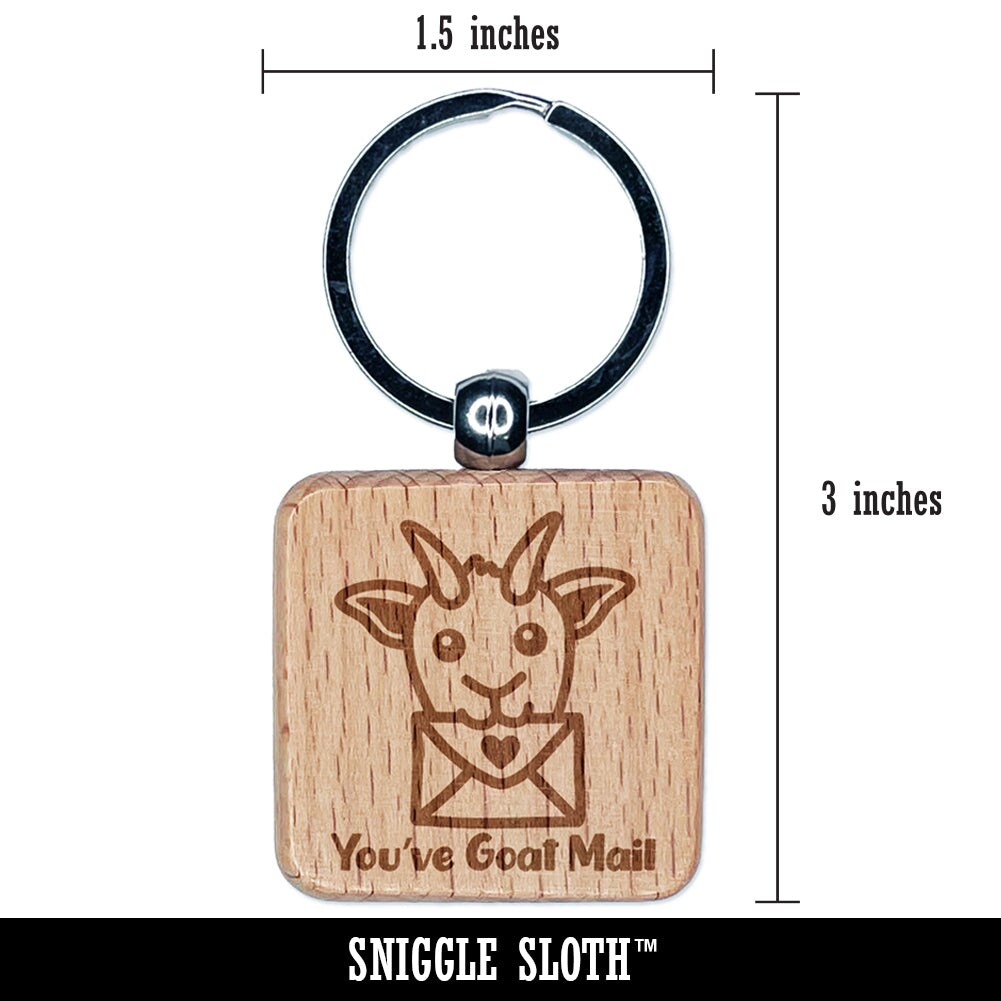 You&#x27;ve Got Goat Mail Engraved Wood Square Keychain Tag Charm