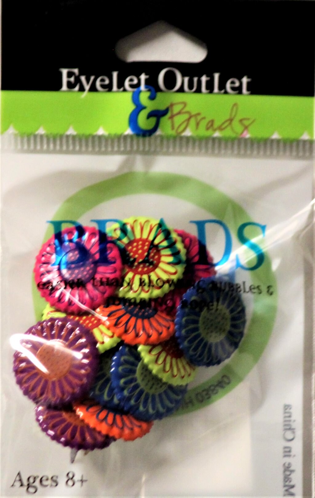 Eyelet Outlet Colored Flowers Bright Brads 12 PCS