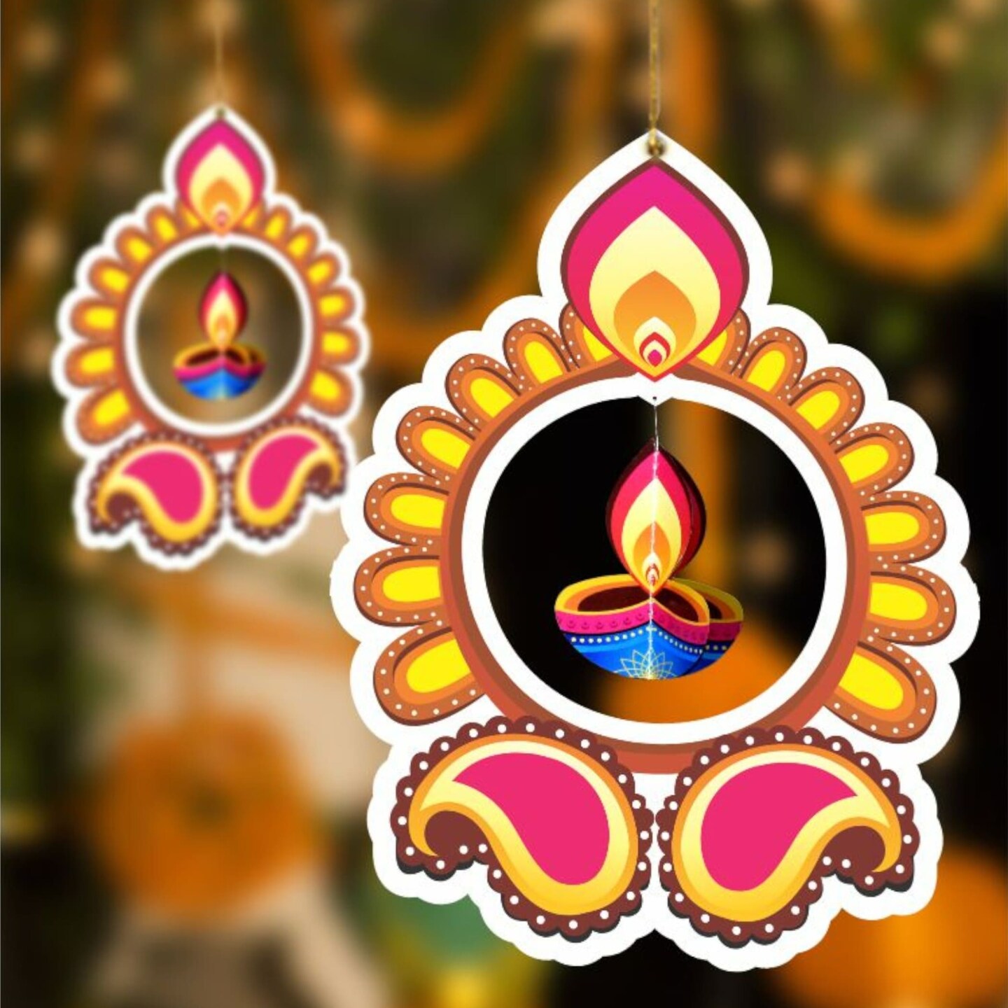 5ct Paper Hanging Rangoli Deepak for Diwali Decoration, Diwali Decor, Diwali Decorations, Diwali Party, Deepawali Hanging, Diwali Garland