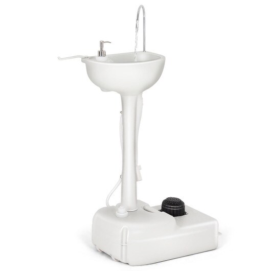 Portable Camping Sink with Foot Pump 19L Water Tank 3L Soap Dispenser Wheels