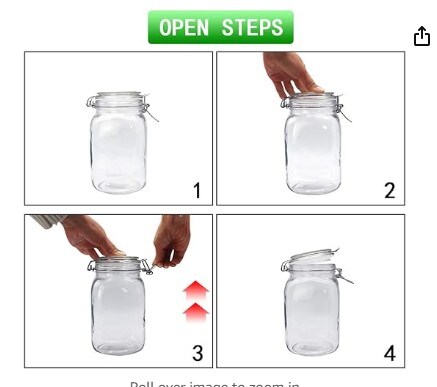 Glass Jars with Clamp Airtight Lids and Silicone Gaskets for 48oz Food Storage Canisters for Multi-Purpose Kitchen Containers